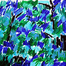 Afbeelding van tekening met oliepastelkrijt, Structuren van Chaos no. 28