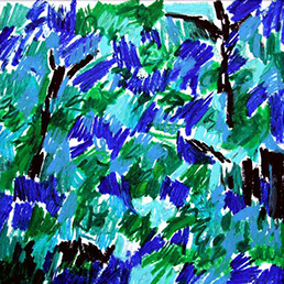 Afbeelding van tekening met oliepastelkrijt, Structuren van Chaos no. 28