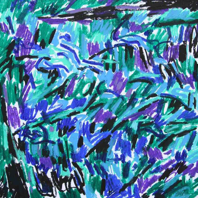 Afbeelding van tekening met oliepastelkrijt, Structuren van Chaos no. 31