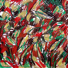 Afbeelding van tekening met oliepastelkrijt, Structuren van Chaos no. 39