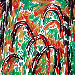 Afbeelding van tekening met oliepastelkrijt, Structuren van Chaos no. 67