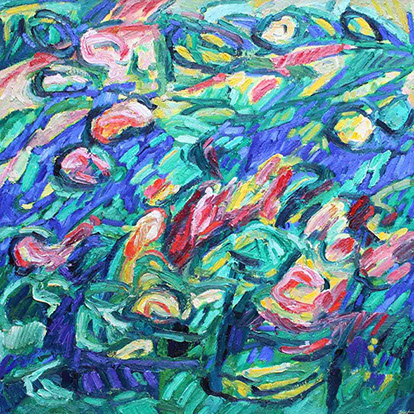 Afbeelding van een schilderij, thema: levensdrift, titel Kleurensymfonie